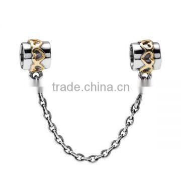 SRB0019 Trend Gold Heart Plated Beads Bracelet Silver Tone Rollo Chain Bead Bracelet Surgical Stainless Steel Bead Bracelet