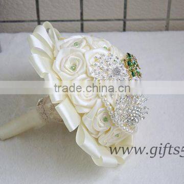 Graceful Wedding Bouquet With Rhinestones Satin Silk Ribbons Pearls Jewels Bridal Bouquet Bridesmaid Bouquet photo-3