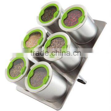 SINOGLASS 6 PCS TIN Jars Spice Rack Set With Stainless Steel Stand