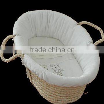 Eco-friendly 100% natual maize handmade baby moses basket with padded cover