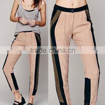 OEM supply relaxed style contrast color korean women pants