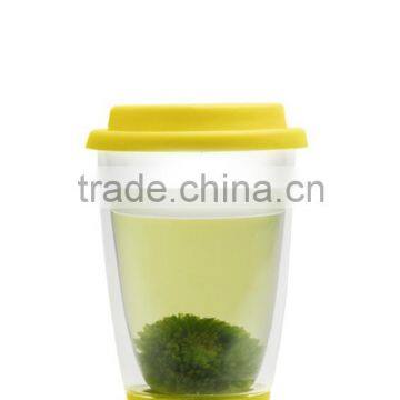 320ml double walled glass coffee mug with cap