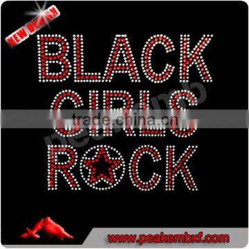 Beautiful black girls rock rhinestone heat transfers designs for t-shirt