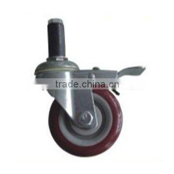 JY-305|3 Inch Bearing Swivel Red Polyurethane Double Brake Heavy Duty Casters and Wheels photo-6