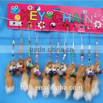 animal leather keychain faux fur phone plush toy