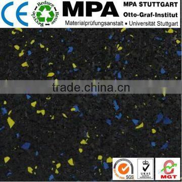 speckled recycled rubber gym flooring, black with red white green yellow grey blue or mixed color