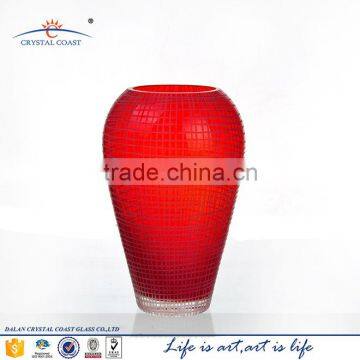 Red Stained Flower Shaped Handblown Colored Glass Vases photo-3