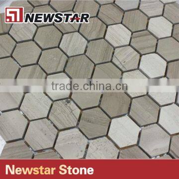 Newsar 1'' Gray Wooden Marble Hexagon Light Grain Wood Mosaic for Bathroom photo-4