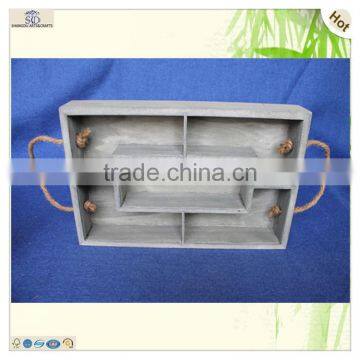 Antique Food Drink Flower Serving Compartments Wood Tray photo-3