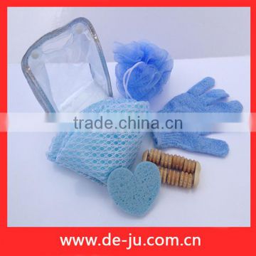 Pink Sponge Soap Flower Five Items PVC Bag Bath Set