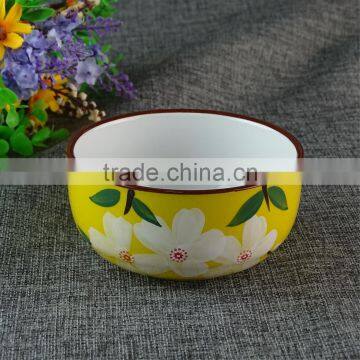 Japanese Style Flower Yellow Ceramic Bowl Bulk Big Porcelain Bowls