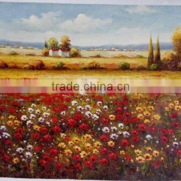 Handmade Poppy Field Oil Painting on Canvas