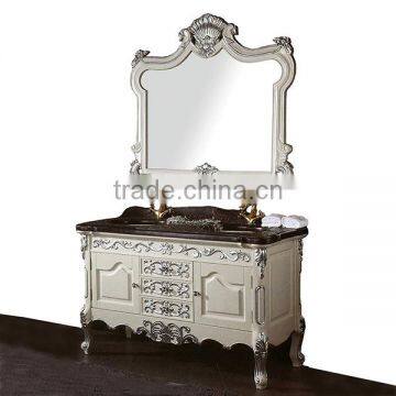 Retro Vintage European Rococo Designed Golden Solid Wood Carving Bathroom Cabinet With Framed Mirror BF12-05314f photo-2