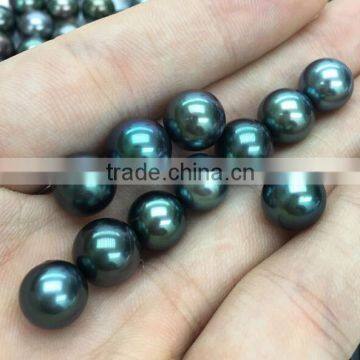 13-14mm Peacock Green Tahitian Loose Pearl Beads for Jewelry Making photo-2