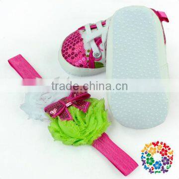 Hot Sell Baby St.patricks Day Lace Sequin Shoes With Match Headband Newborn Baby Prewalker Shoe Wholesale Baby Moccasin Shoes photo-4