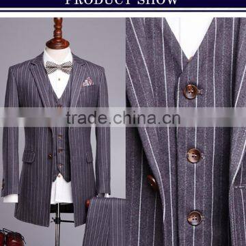 2015 new arrival long coat and pants grey stripe business suit for mens made in china