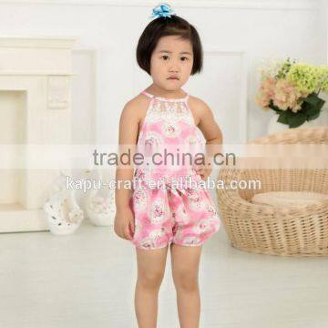 New Arrival Baby Cute Design Girls Satin Floral Lace Backless Sling Cotton Jumpsuit Romper For Kids photo-4
