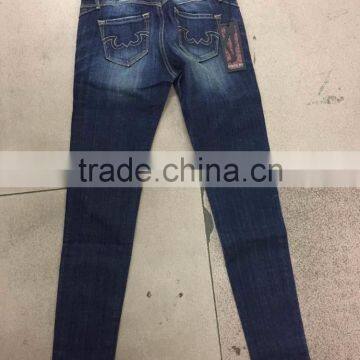GZY Guangzhou Stock Lots 2017 Wholesell Lady Slim Fit Jeans photo-2