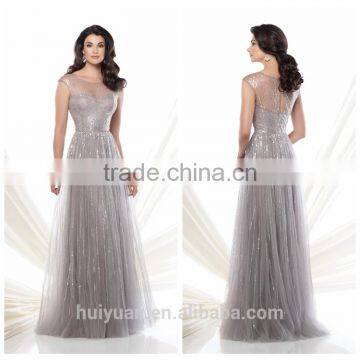 one piece long cap sleeve beaded fashion night evening dress