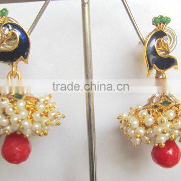 Peacock pearl Gold plated dangler jhumka EARRINGS