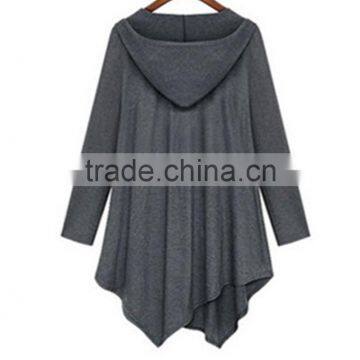 Cotton Trench Coat Women Autumn Winter Hoodied Overcoat Female Zipper Irregularity Cardigans Grey Black Color Plus Size photo-2