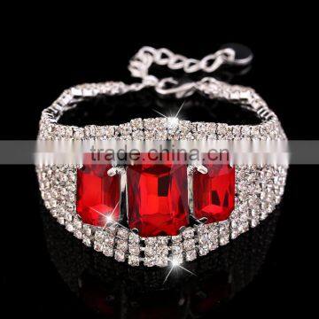 top quality fashion ruby stone crystal jewelry big crystal link bangle bracelet for anniversary