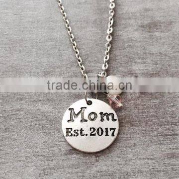 MOM Est 2017, Silver Necklace, Baby Shower Mom Necklace, Baby Shower gift, New Mom jewelry, Personalized Necklace