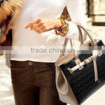 New Coming Black White Contrasted Color Hard Leather Ladies Bags photo-3