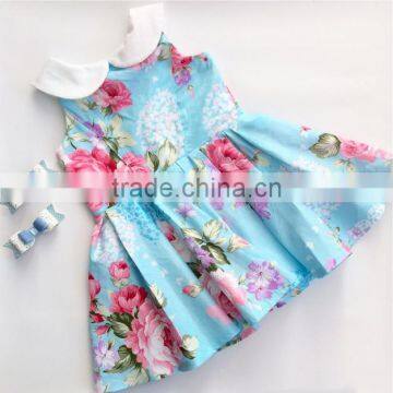 Vintage Round Collar Floral Girl Dress Handmade Baby Girls Dresses Frock