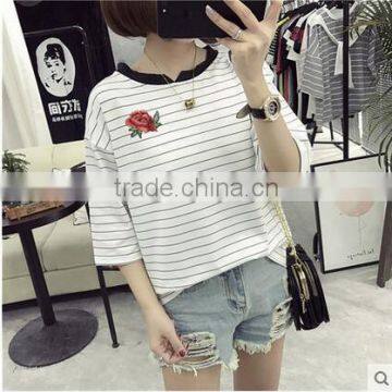 Summer Wear Women's Clothing Contracted Stripe Short Sleeve T-shirt Woman Relaxed Joker photo-5