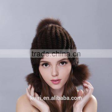 2015 Winter Natural Mink Fur Caps Genuine Mink Fur Knitted Hat Fashion Women Headwear photo-6