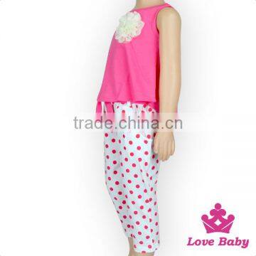 2017 Summer Boutique Outfits Sleeveless Hot Pink Flower Baby Girl Clothing Sets photo-3