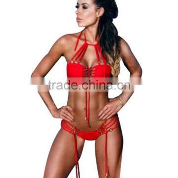 M864 Dingyang Fashion Sexy Halter Bandage Hollow Metal Button Split Bikini Swimwear photo-2