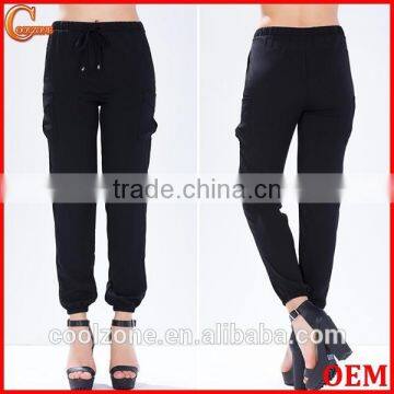 Elasticized drawstring waist leg opening cargo pants with side pockets