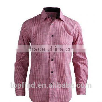 High Quality Customise Red Color Small Check Men,s Dress Busniess Shirt With Logo