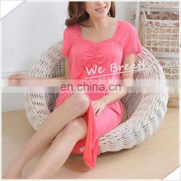 Lace Trim Square Neck Short Sleeves Bamboo Sleep Gown Solid Colors photo-6