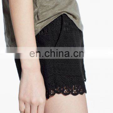Fashion Ladies High Waist Woven Guipure Polyester Shorts 2015 Summer