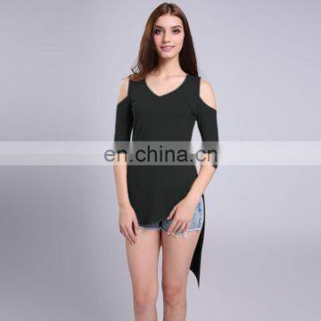 Women Off The Shoulder Long T-Shirt Wholesale Design Irregular Hem Blank T-Shirt photo-5