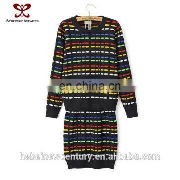 2015 Women fashion dress autumn new arrive Autumn Europe America chromatic stripe sweater knitting bag hip skirt two piece dress