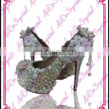 Aidocrystal clear color custom rhinestone wedding party shoes and matching bag set