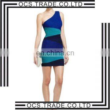 2014 one shoulder blue bandage tube dress