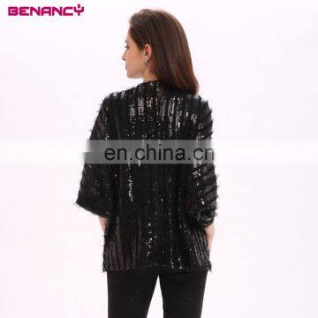 China 2017 Europea Autumn Black Sequin Knitted Sweater Cardigan For Woman photo-4