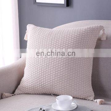 Solid Color Knit Square Cushion Cover Tassel Pillowcase photo-3