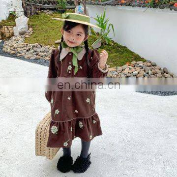 2020 Autumn and Winter New Korean Children's Skirt Girls Plus Velvet Embroidery Light Cord Velvet Dress Retro Long Skirt