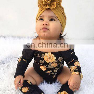 Baby Black Romper With Flower Newborn Toddler Long Sleeve Bodysuit 4Size for 0-2Y photo-2