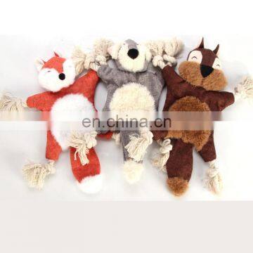 HOT HQPT-009 Manufacturer wholesale OEM squeaky bite resistence grey bear squirrel fox dog rope plush toys