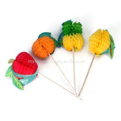 Party decorative wooden disposable honeycomb fruit pick