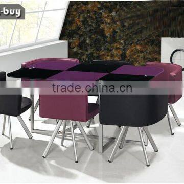 Modern Glass Dinning Tables and pu 6 Chairs Set photo-2