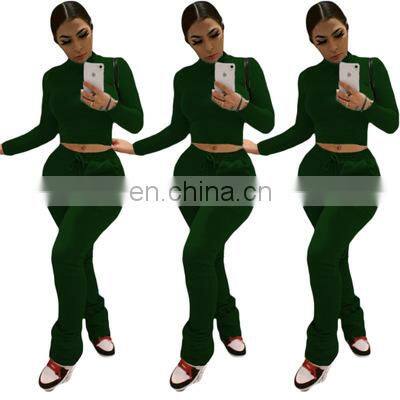 2021 New Design Solid Color Women Hoodies 2 Piece Jogger Sweatsuit Set photo-5