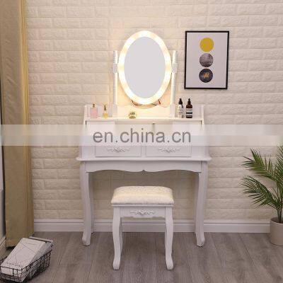 Bedroom Vanity Dresser Light Wood Dressing Table With Led bulbs